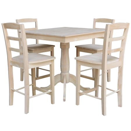 International Concepts 36 in. x 36 in. Square Top Pedestal Table  With 4 Counter Height Stools Set of 5 K-3636TP-6B-S402-4